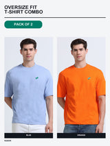 Kugok Men's Oversize Fit T-Shirt Combo Pack of 2 | Blue + Orange