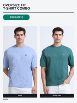 Kugok Men's Oversize Fit T-Shirt Combo Pack of 2 | Blue + Ocean Teal
