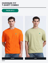 Kugok Men's Oversize Fit T-Shirt Combo Pack of 2 | Orange + Sage